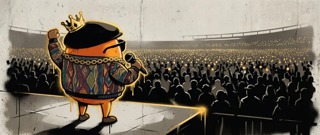 A Chart Topper artist on a stadium runway, the crowd lit gold to the back of the stands